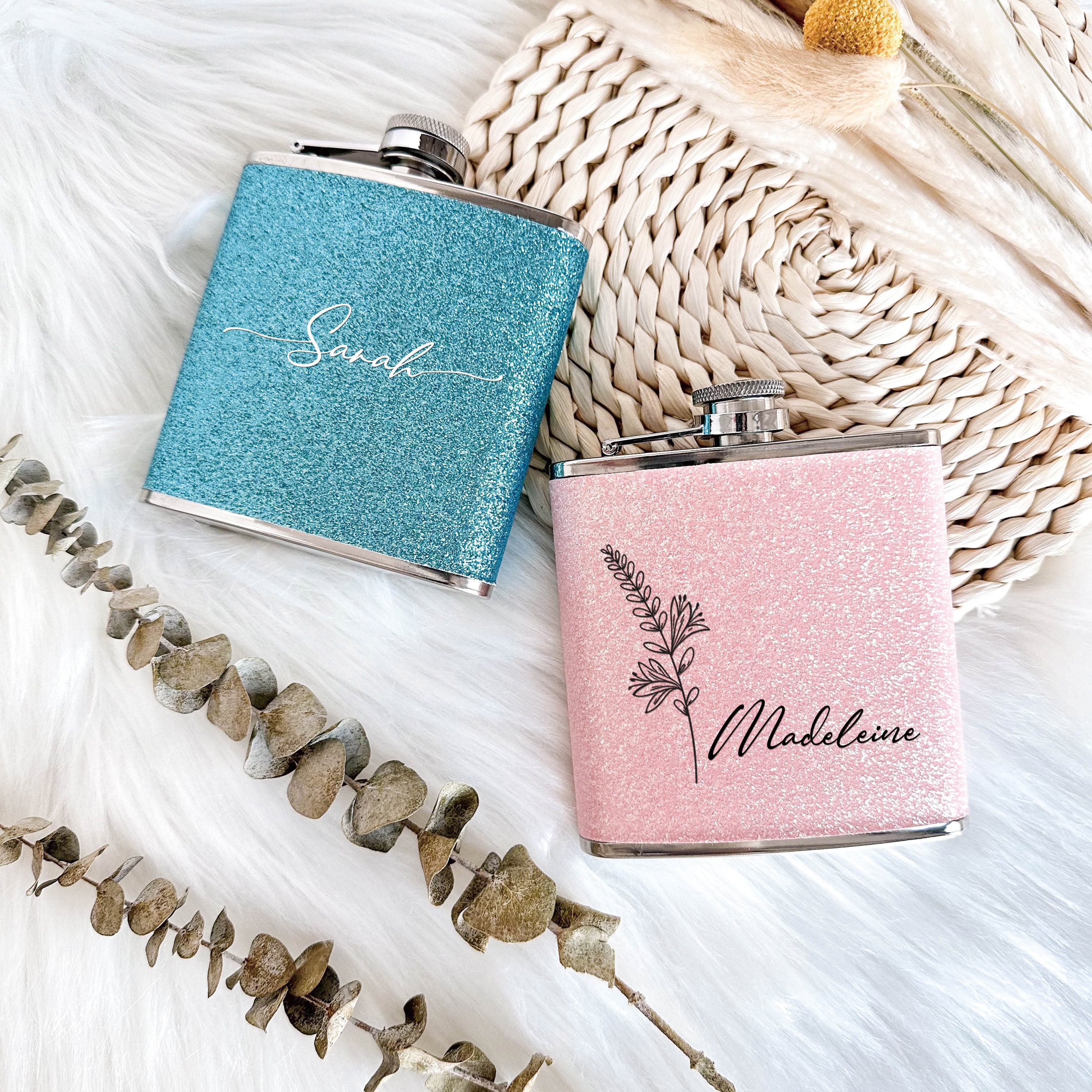 Personalized Flask, Glitter Stainless Steel 6 oz Hip Flask, Gifts for Bridesmaids, Bridesmaid Suggestions, Bridal Party