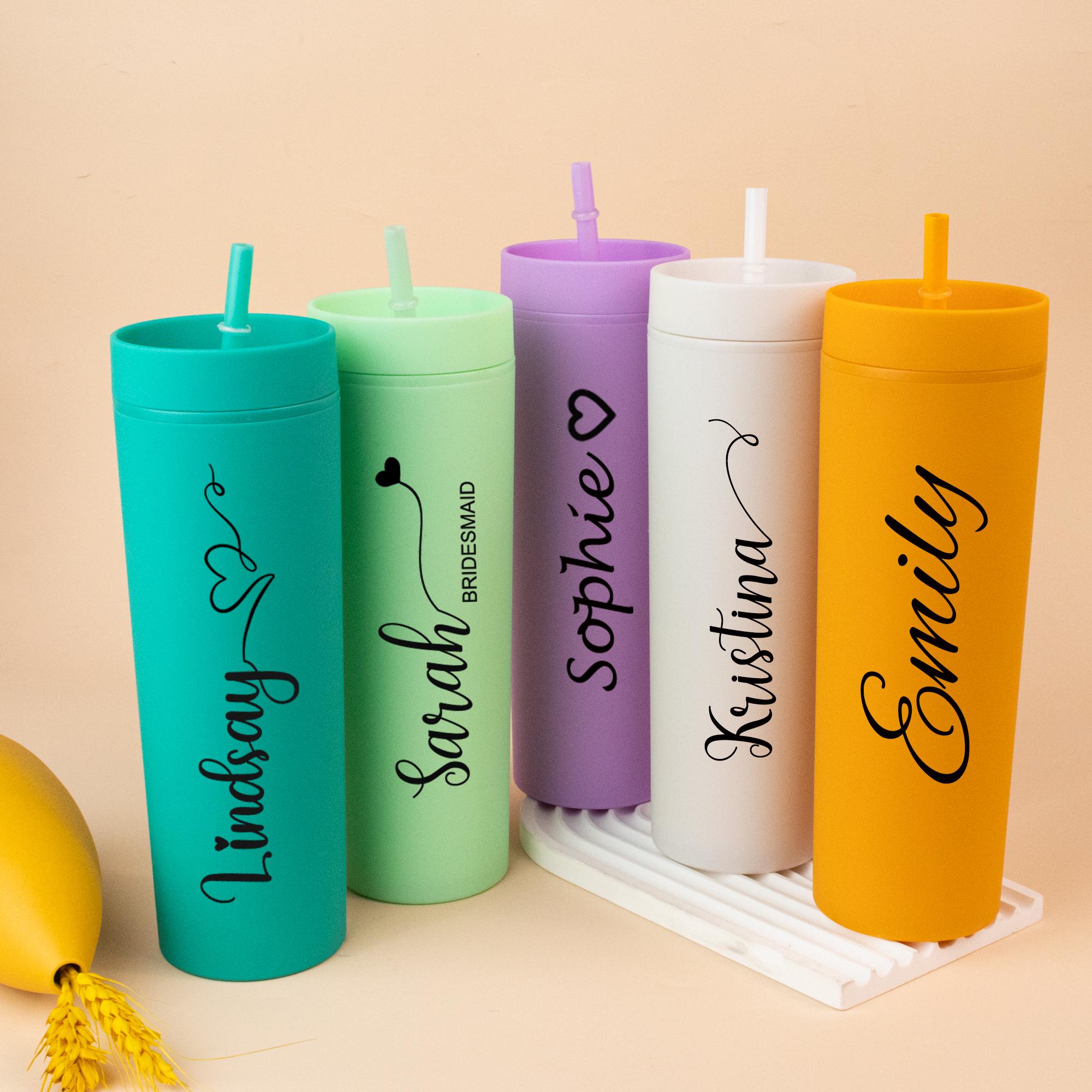 Personalized Tumbler with Straw, Custom 16 Oz Acrylic Skinny Tumbler, Bridesmaid Gift, Bridesmaid Proposal Gift, Custom Drinkware Cups