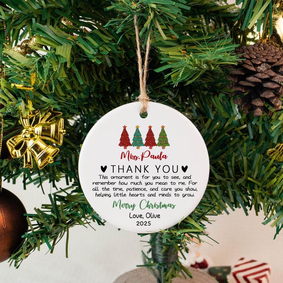 Custom Teacher Ornament, Personalized Teacher Christmas Ornament 2025, Teacher Appreciation Ornament for Teacher, Thank You Keepsake Gift
