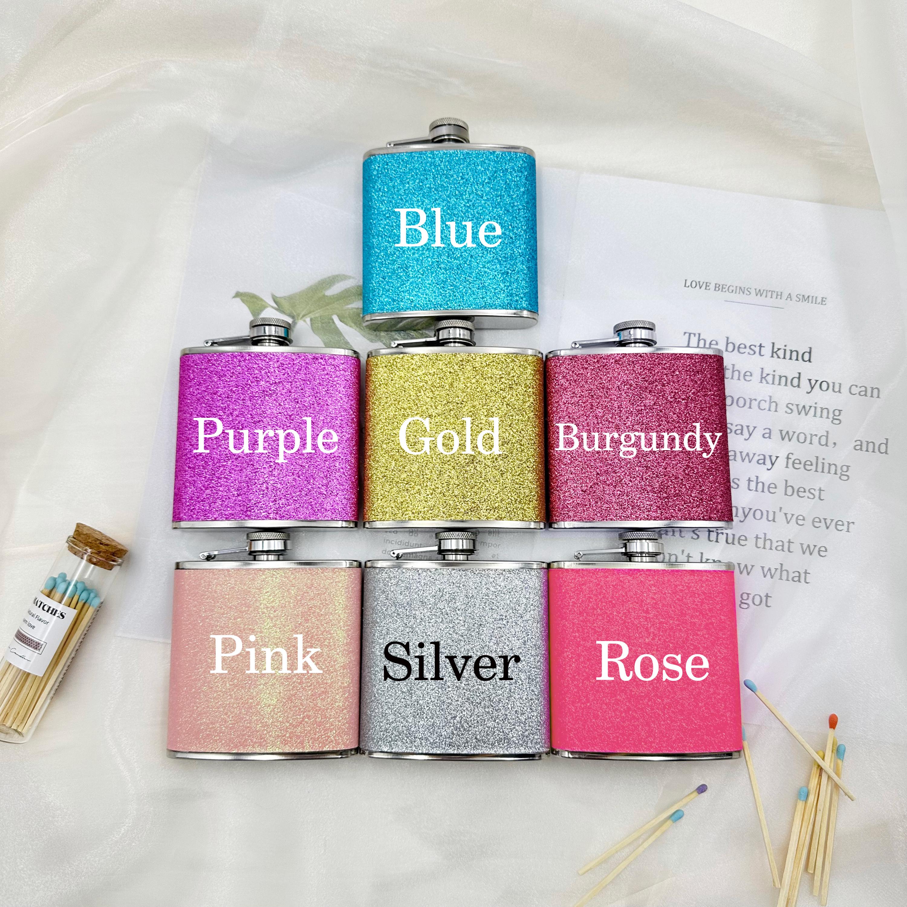Personalized Flask, Glitter Stainless Steel 6 oz Hip Flask, Gifts for Bridesmaids, Bridesmaid Suggestions, Bridal Party