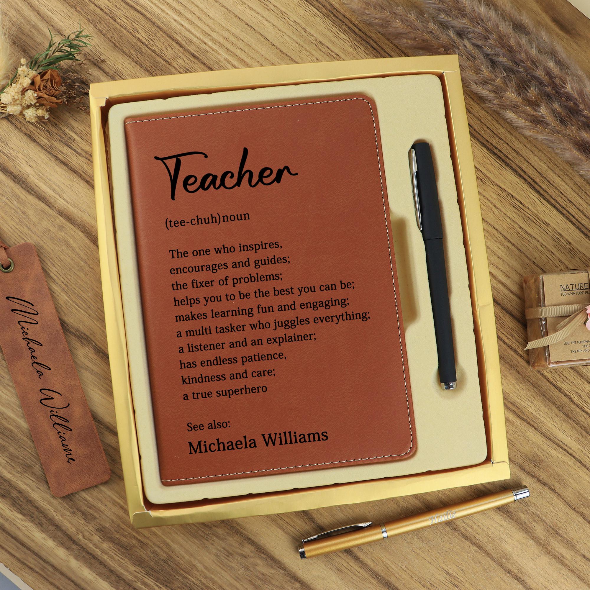 Personalized Teacher Journal, Custom Teacher Name Gifts, Mentor Teacher Appreciation Thank You Gift, Vegan Leather Lined Notebook