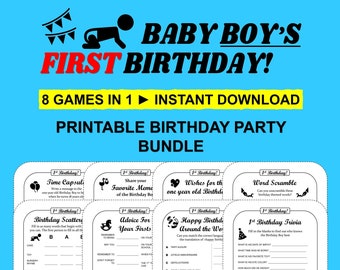 Boy's First Birthday Games Bundle: Printable Party Activities (Digital Download)