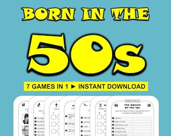 1950s Birthday Party Games Bundle: Trivia, Word Scramble (Digital Download)