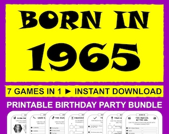59.o juegos de cumpleaños nacidos en 1965 Paquete de juegos Actividades de fiesta de cumpleaños Hombres Mujeres Él Su 1965 Trivia Quiz Imprimible Descarga instantánea