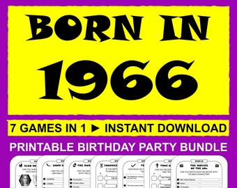 Juegos de trivia de cumpleaños de 1966: Paquete de fiesta de cumpleaños (Descarga instantánea e imprimible)