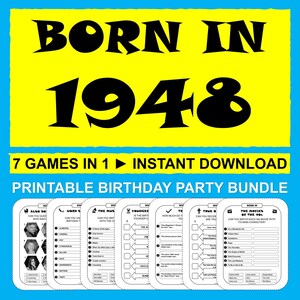 77th Birthday Party Games Born In 1948 Games Bundle Printable Games Birthday Games 1948 Trivia Game 1948 Quiz Instant Download