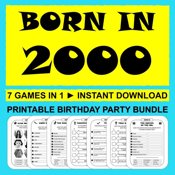 24th Birthday Games Born In 2000 Game Bundle Birthday Party Activities Men Women Him Her 2000 Trivia Quiz Printable Instant Download