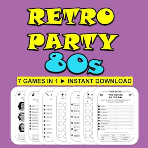 Retro Party Games 80s Party Games Bundle Printable Games 80s Trivia 80s Quiz Retro Game 1980s Instant Download