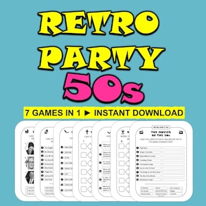 Retro Party Games 50s Party Games Bundle Printable Games 50s Trivia 50s Quiz Retro Game 1950s Instant Download