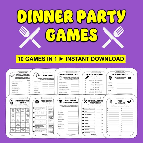 Dinner Party Games Dinner Games Printable Dinner Games Icebreaker Game Trivia Work Party Family Gathering Friends party Instant Download