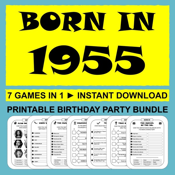 69th Birthday Games Born In 1955 Game Bundle Birthday Party Activities Men Women Him Her 1955 Trivia Quiz Printable Instant Download