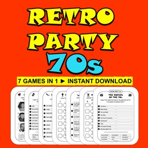 70s Retro Party Games Bundle: Trivia, Word Scramble (Instant Download)