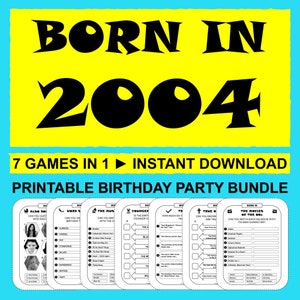 21st Birthday Games Born In 2004 Game Bundle Party Activities Men Women Him Her 2004 Trivia Quiz Printable Instant Download