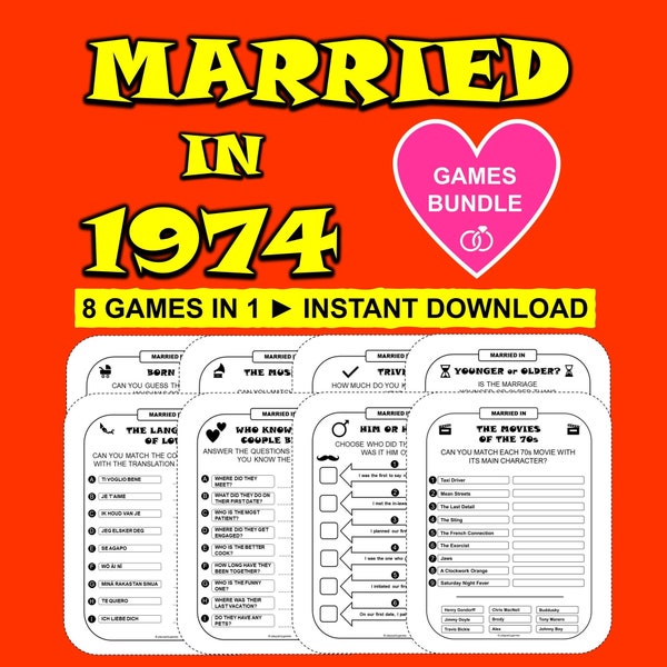 50th Wedding Anniversary Games Gold Wedding Games Married In 1974 Game Printable Marriage Celebration 1974 Trivia Quiz Instant Download