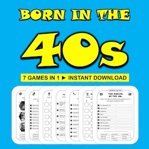 Birthday Party Games Born In the 40s Bundle Printable Birthday Games 40s Trivia 40s Quiz Birthday Instant Download 1940s