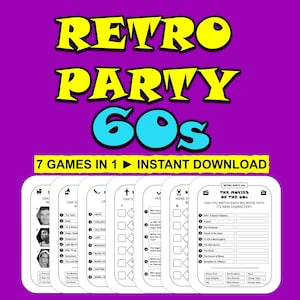 Retro Party Games 60s Party Games Bundle Printable Games 60s Trivia 60s Quiz Retro Game 1960s Instant Download