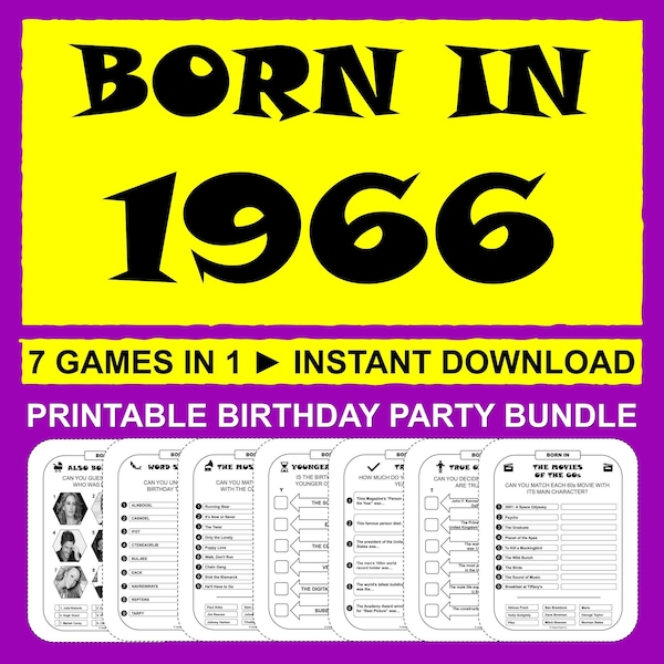 58th Birthday Games Born In 1966 Game Bundle Birthday Party Activities Men Women Him Her 1966 Trivia Quiz Printable Instant Download