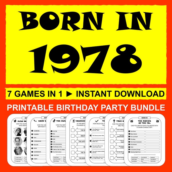 46th Birthday Party Games Born In 1978 Games Bundle Printable Games Birthday Games 1978 Trivia Game 1978 Quiz Instant Download