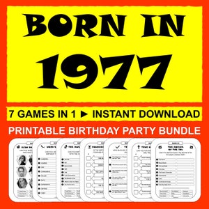 48th Birthday Games Born In 1977 Game Bundle Birthday Party Activities Men Women Him Her 1977 Trivia Quiz Printable Instant Download