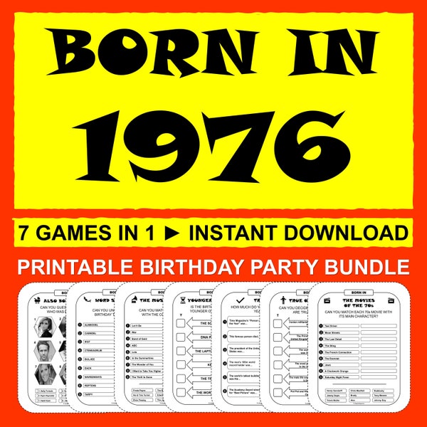 48th Birthday Games Born In 1976 Game Bundle Birthday Party Activities Men Women Him Her 1976 Trivia Quiz Printable Instant Download