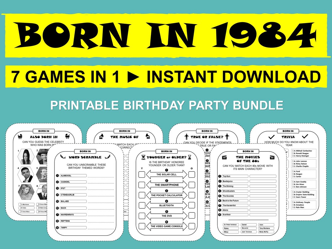 Born in 1984 Birthday Party Games Bundle Printable Birthday - Etsy