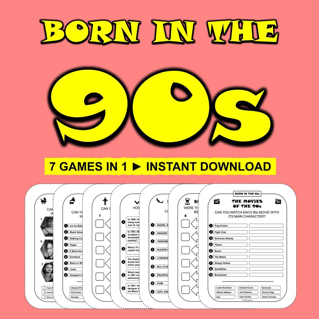 Birthday Party Games Born in the 90s Bundle Printable Birthday Games ...