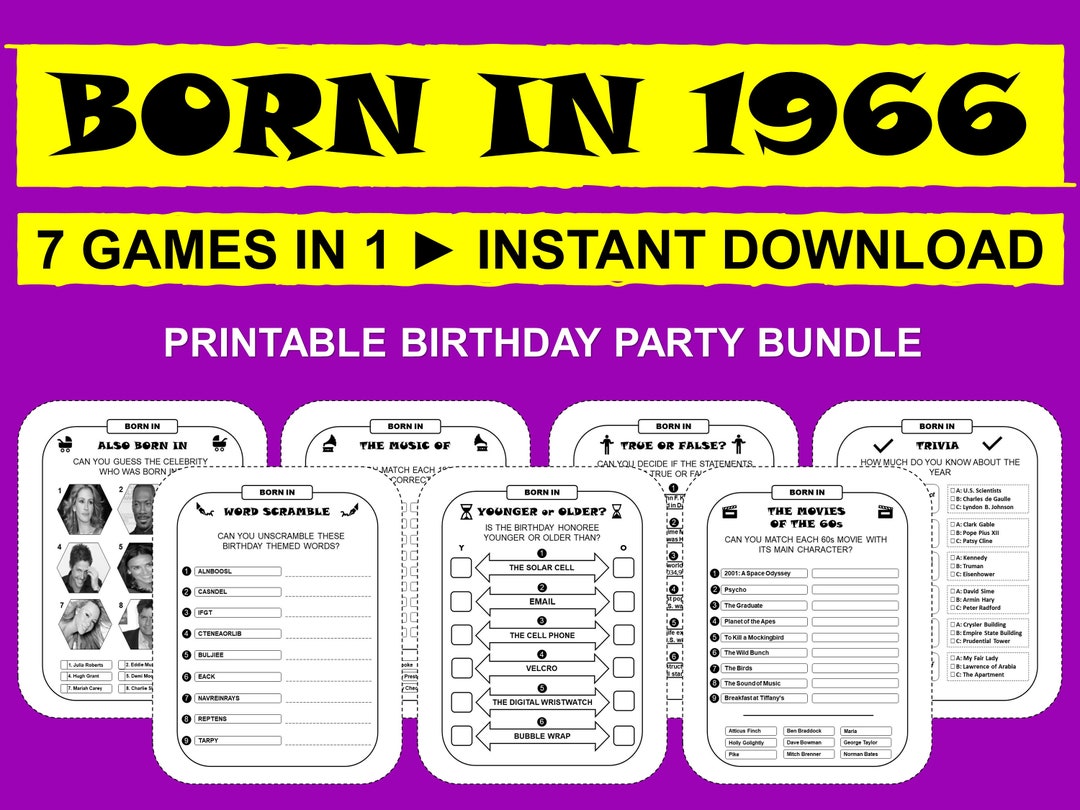 Born In 1966 Birthday Party Games Bundle Printable Birthday Etsy