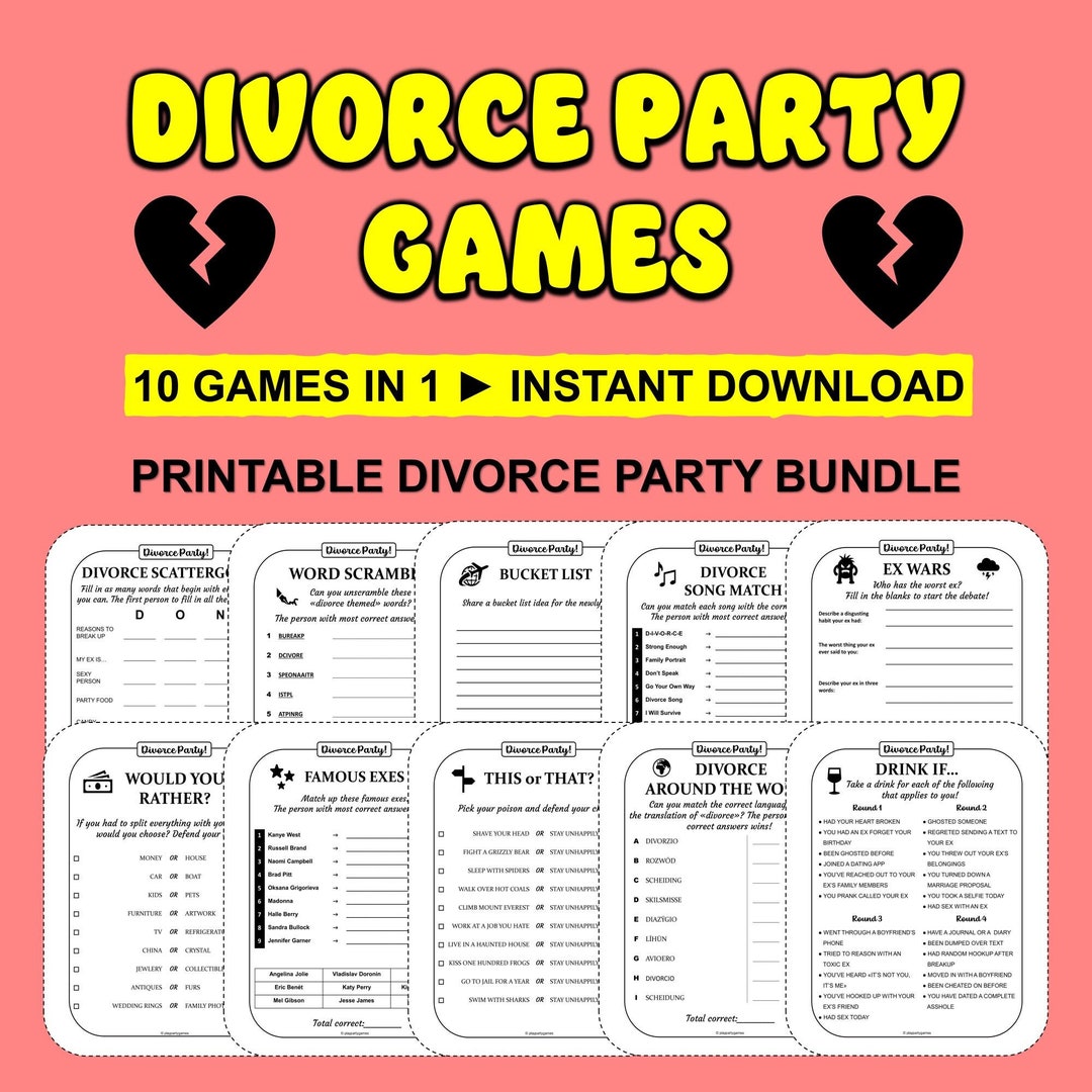 Divorce Party Games Breakup Games Newly Single Party Separation Party
