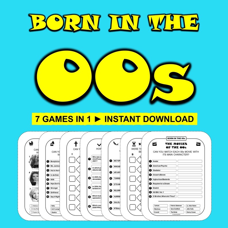 Birthday Party Games Born in the 00s Bundle Printable Birthday Games