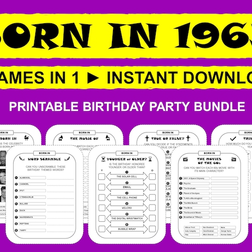 1963 Trivia Printable 60s Quiz 60th Birthday Party Game Back Etsy