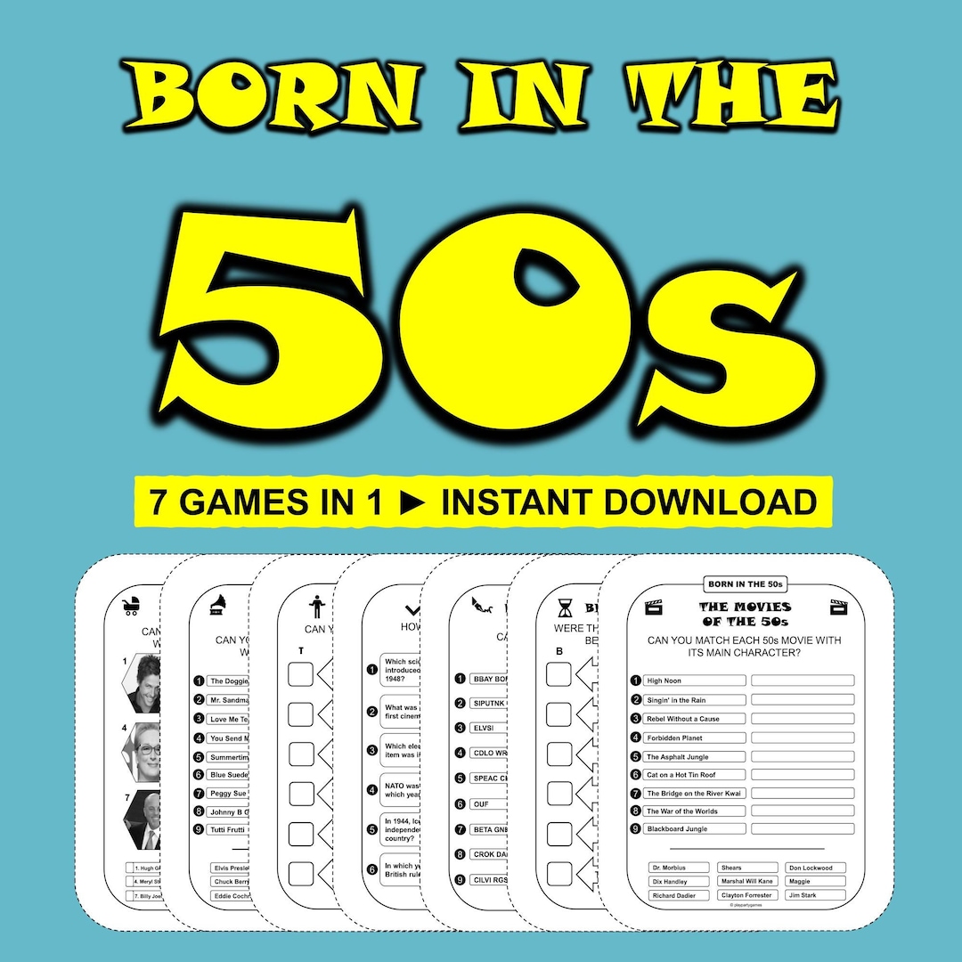 Birthday Party Games Born in the 50s Bundle Printable Birthday Games ...
