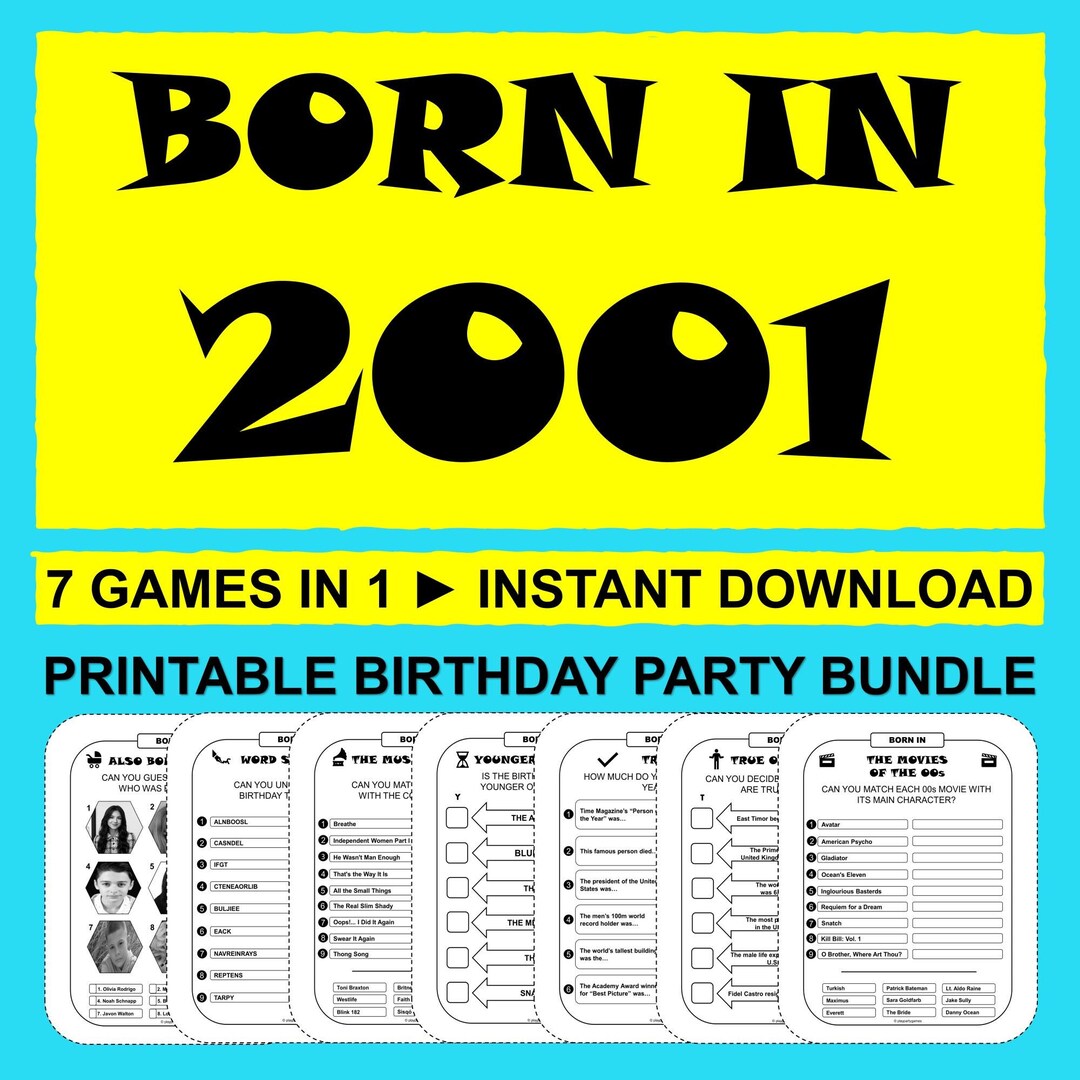 24th Birthday Games Born in 2001 Game Bundle Birthday Party Activities ...