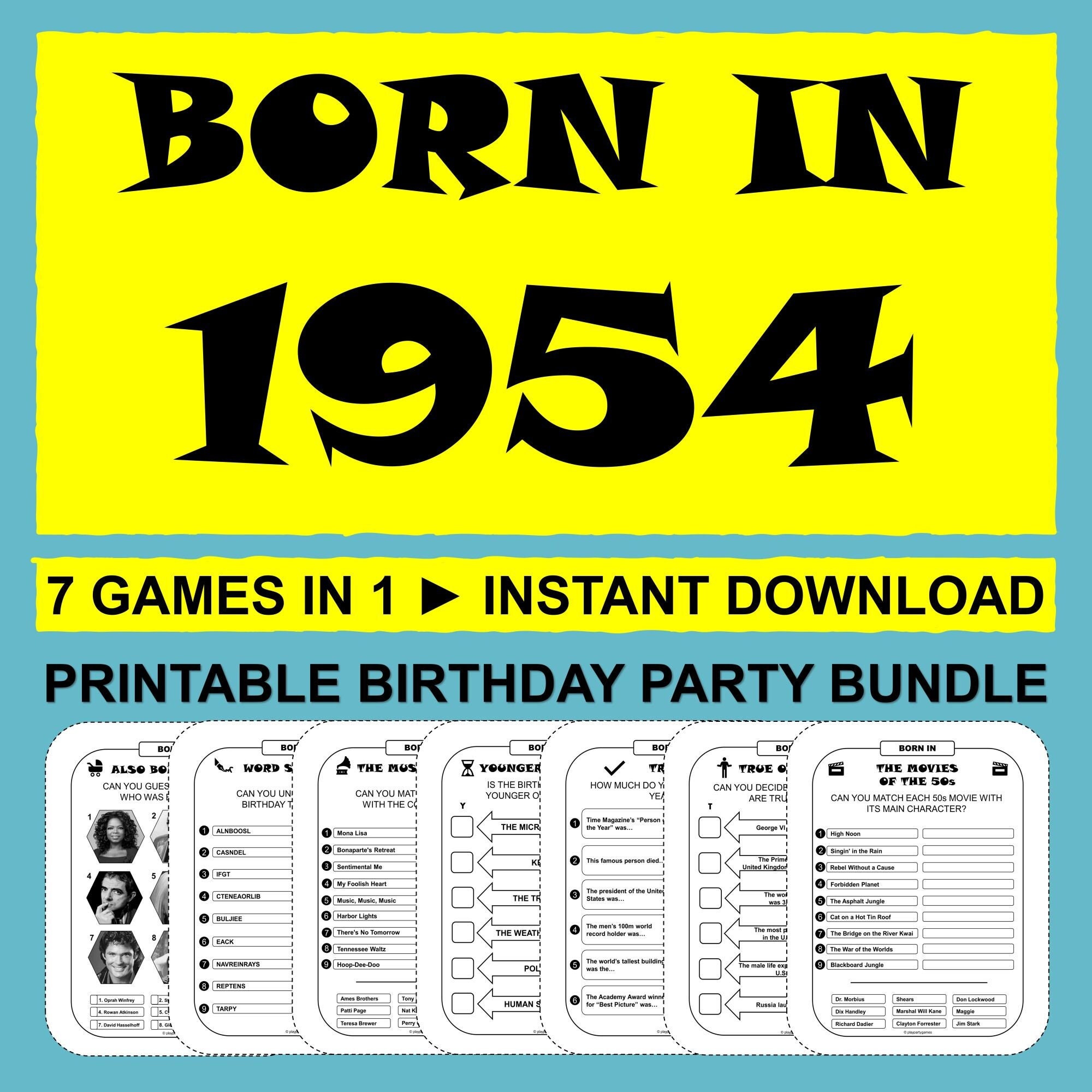 70th Birthday Party Games Born in 1954 Game Bundle Party Activities Men ...