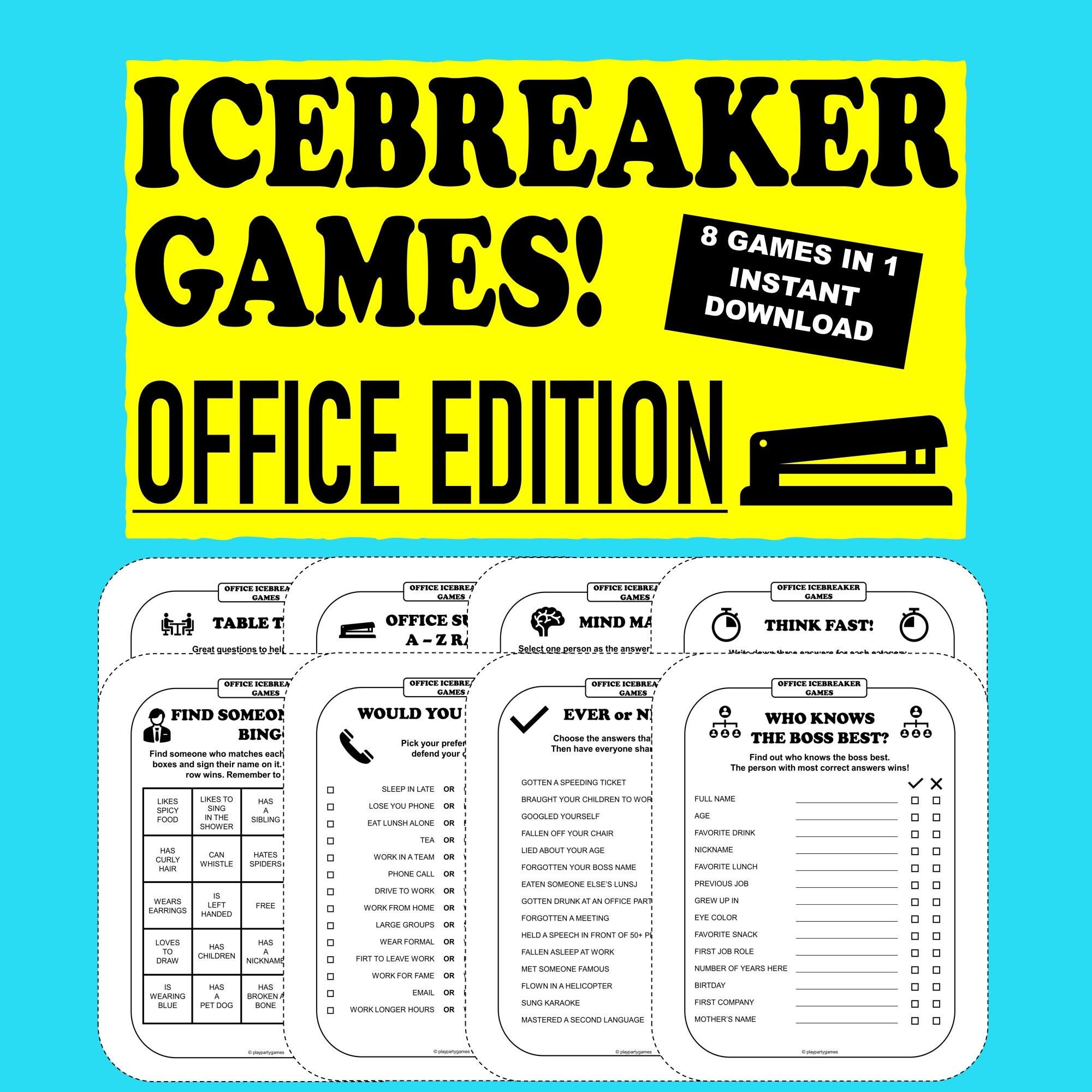 Office Icebreaker Games Bundle Party Starters Fun Icebreakers Printable  Icebreaker Table Talk Conversation Office Party Corporate Event