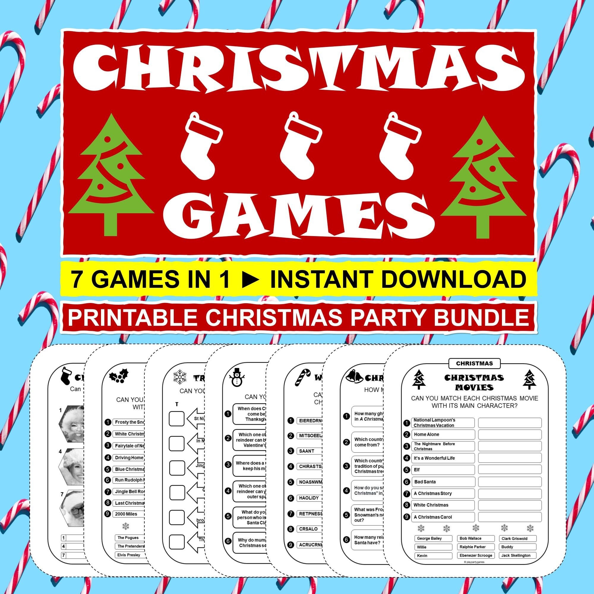 Christmas Party Games, Printable Christmas Holiday Bundle, Christmas