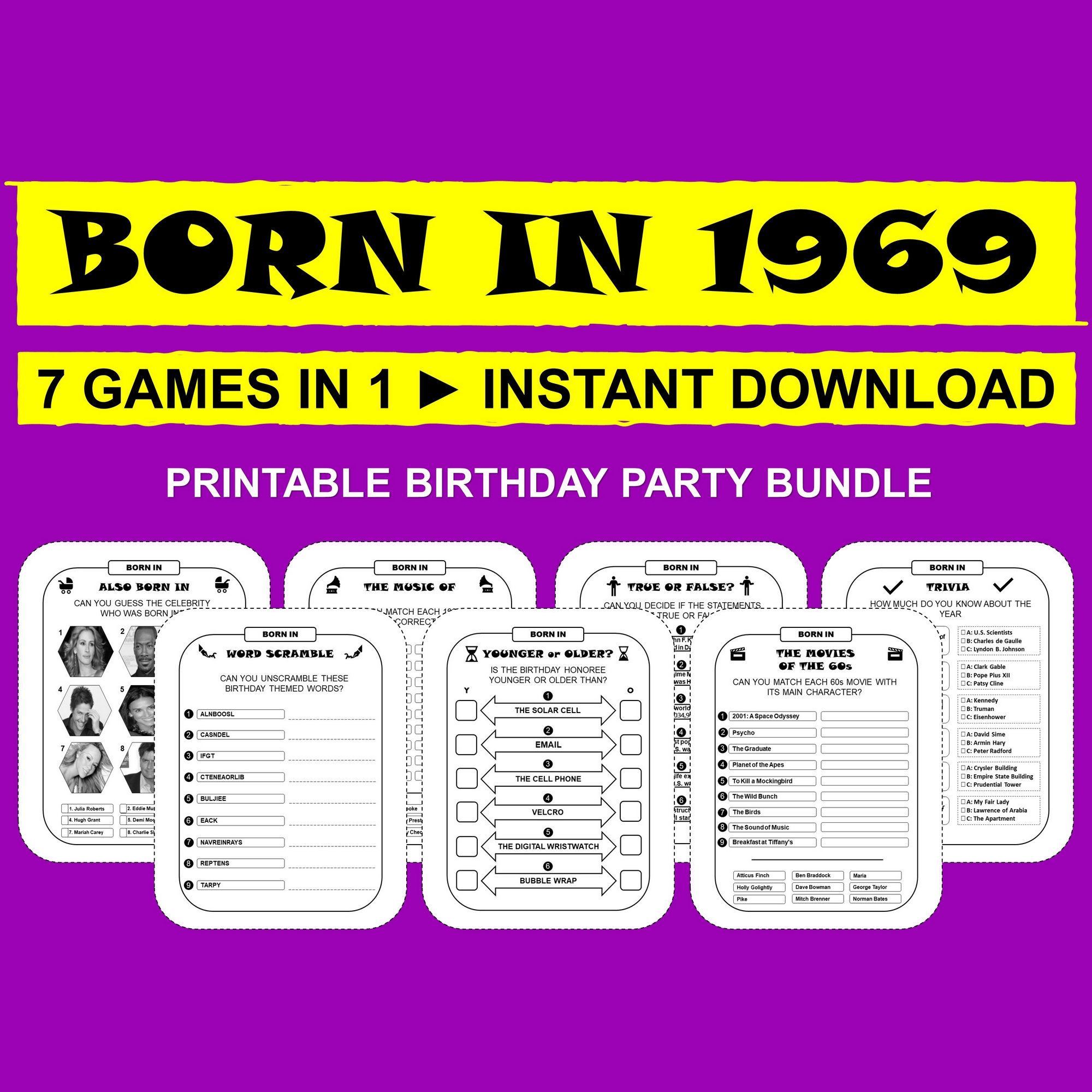 Birthday 1969 Trivia Games Bundle (printable Instant Download) - Etsy