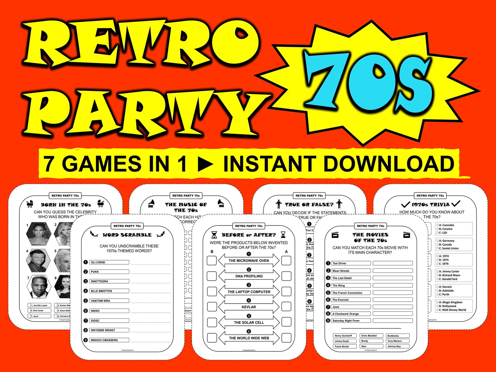 Retro Party Games 70s Party Games Bundle Printable Games 70s - Etsy