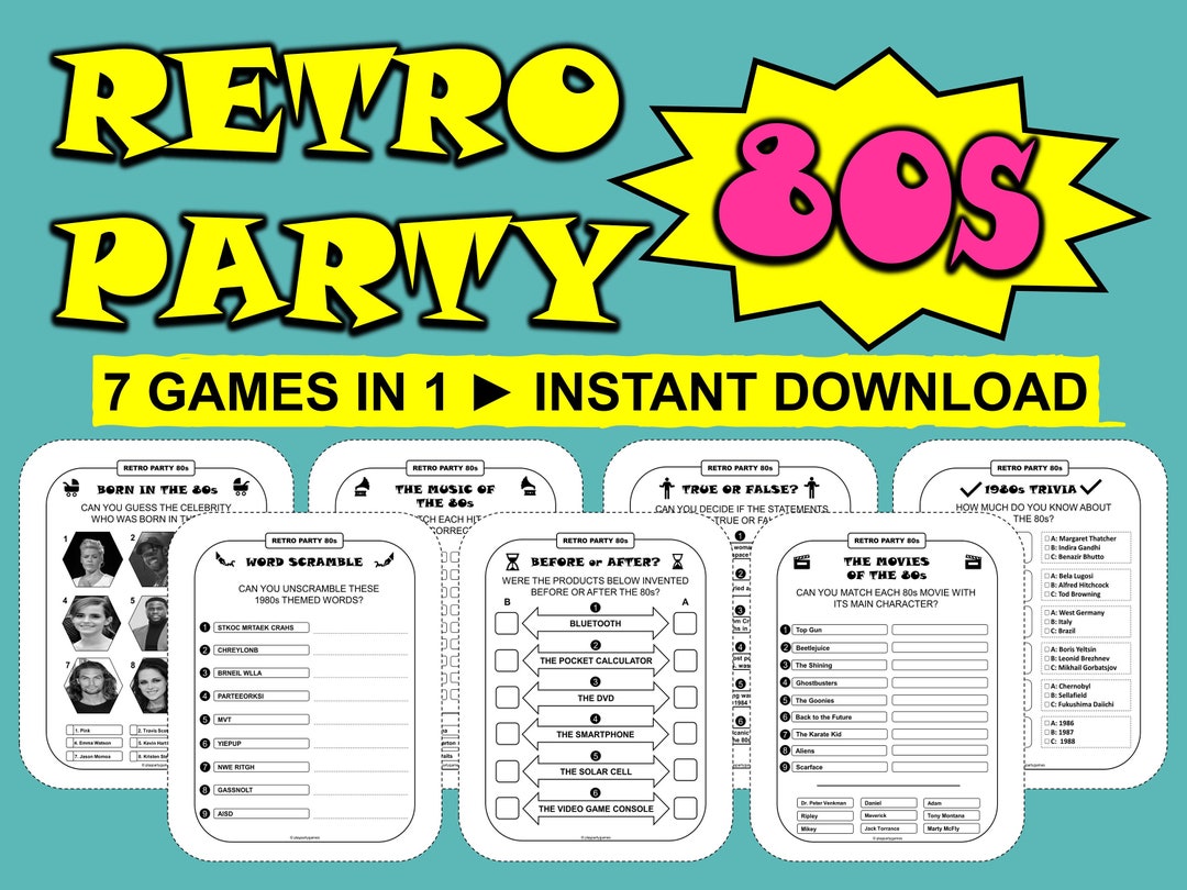 Retro Party Games 80s Party Games Bundle Printable Games 80s Etsy