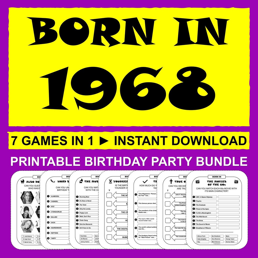56th Birthday Party Games Born in 1968 Games Bundle Printable Games ...