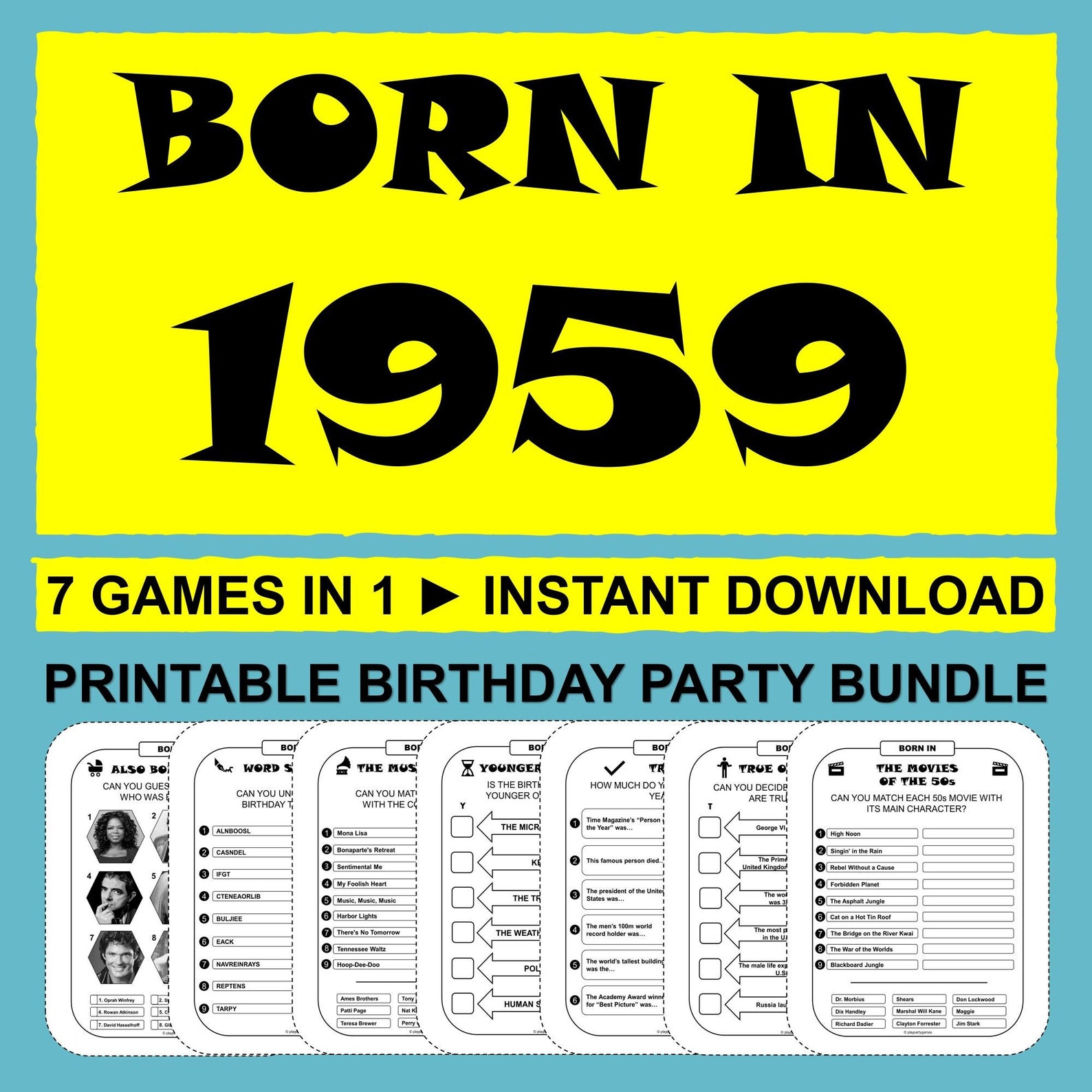 66th Birthday Games Born in 1959 Game Bundle Party Activities Men Women ...