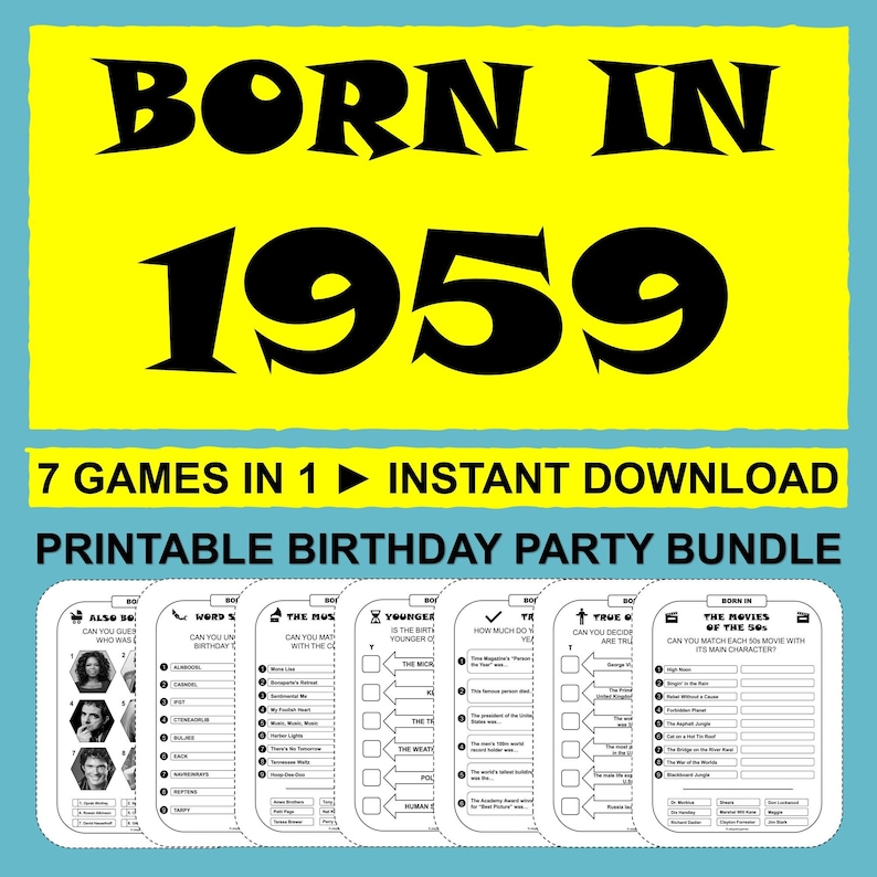 65th Birthday Games Born in 1959 Game Bundle Party Activities Men Women ...