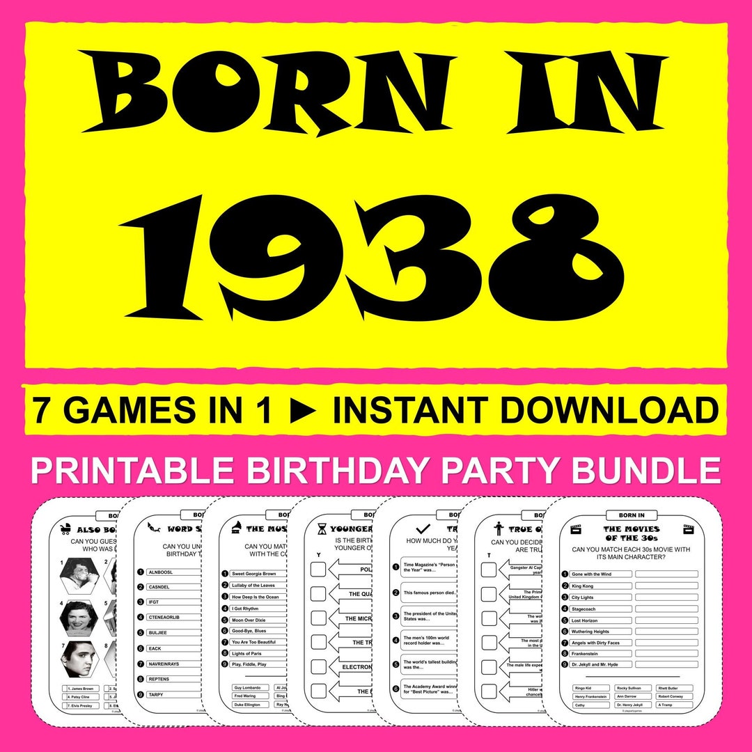 86th Birthday Party Games Born in 1938 Games Bundle Printable Games ...