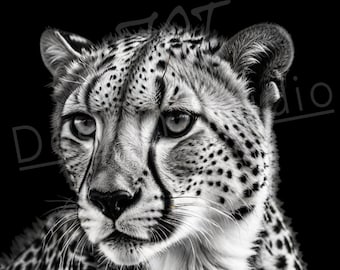 Artistic Cheetah PNG / PNG Laser Engraving file for slate / Digital Design / Wildlife / Animal Life / Laser ready / Cheetah for engraving