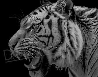 Artistic Roaring Tiger PNG / PNG Laser file for slate / Digital Design / Wildlife / Animal Life / Laser ready / Tiger for engraving