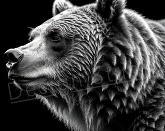 Artistic Grizzly Bear PNG / PNG Laser Engraving file for slate / Digital Design / Wildlife / Animal Life / Laser ready / Bear engraving