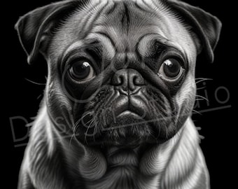Artistic Pug PNG / PNG Laser Engraving file for slate / Digital Design / Wildlife / Animal Life / Laser ready / Dog for engraving