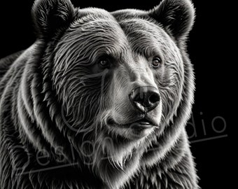Artistic Grizzly Bear PNG / PNG Laser Engraving file for slate / Digital Design / Wildlife / Animal Life / Laser ready / Bear engraving