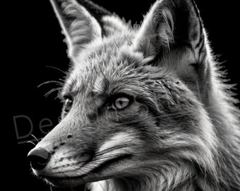 Artistic Fox PNG / PNG Laser Engraving file for slate / Digital Design / Wildlife / Animal Life / Laser ready / Fox for engraving