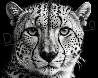 Artistic Cheetah PNG / PNG Laser Engraving file for slate / Digital Design / Wildlife / Animal Life / Laser ready / Cheetah for engraving