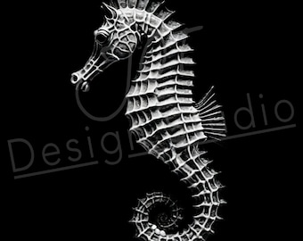 Artistic Seahorse PNG / PNG Laser Engraving file for slate / Digital Design / Wildlife / Animal Life / Laser ready / Seahorse for engraving